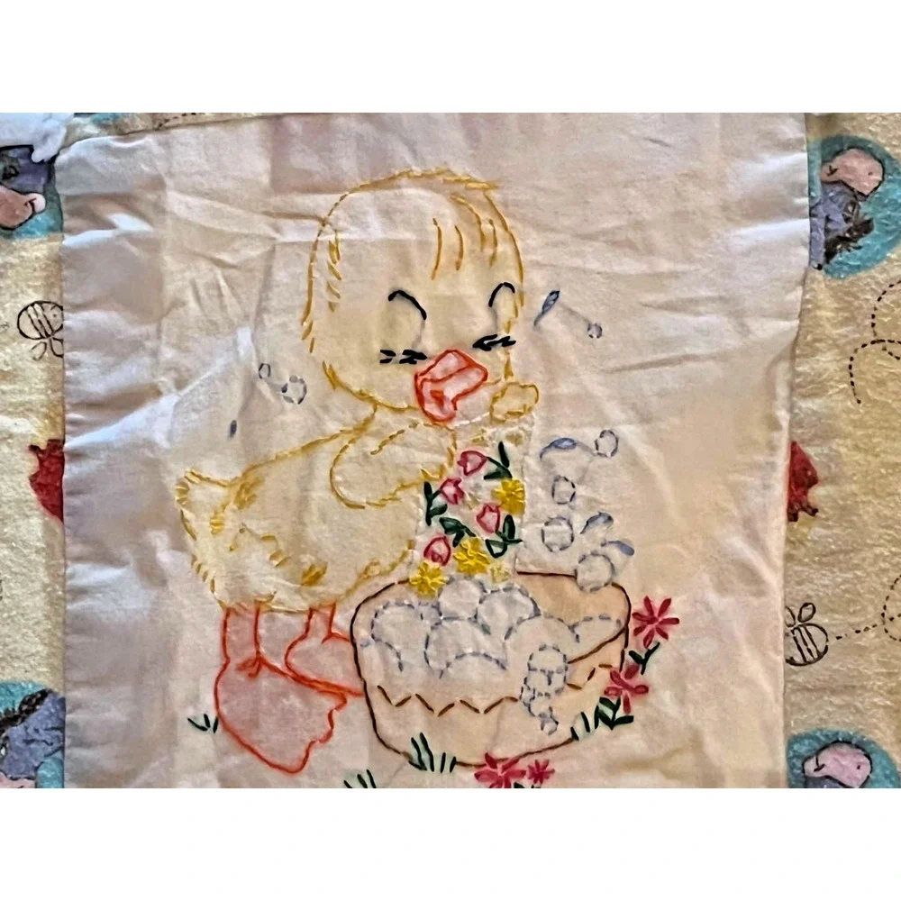 Vintage Doll/Child/Crib Quilt Patchwork with Embroidery Ducks